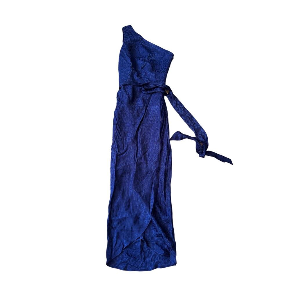 Ted Baker Zoeii Dark Navy Cheetah Drape One Shoulder Midi Dress